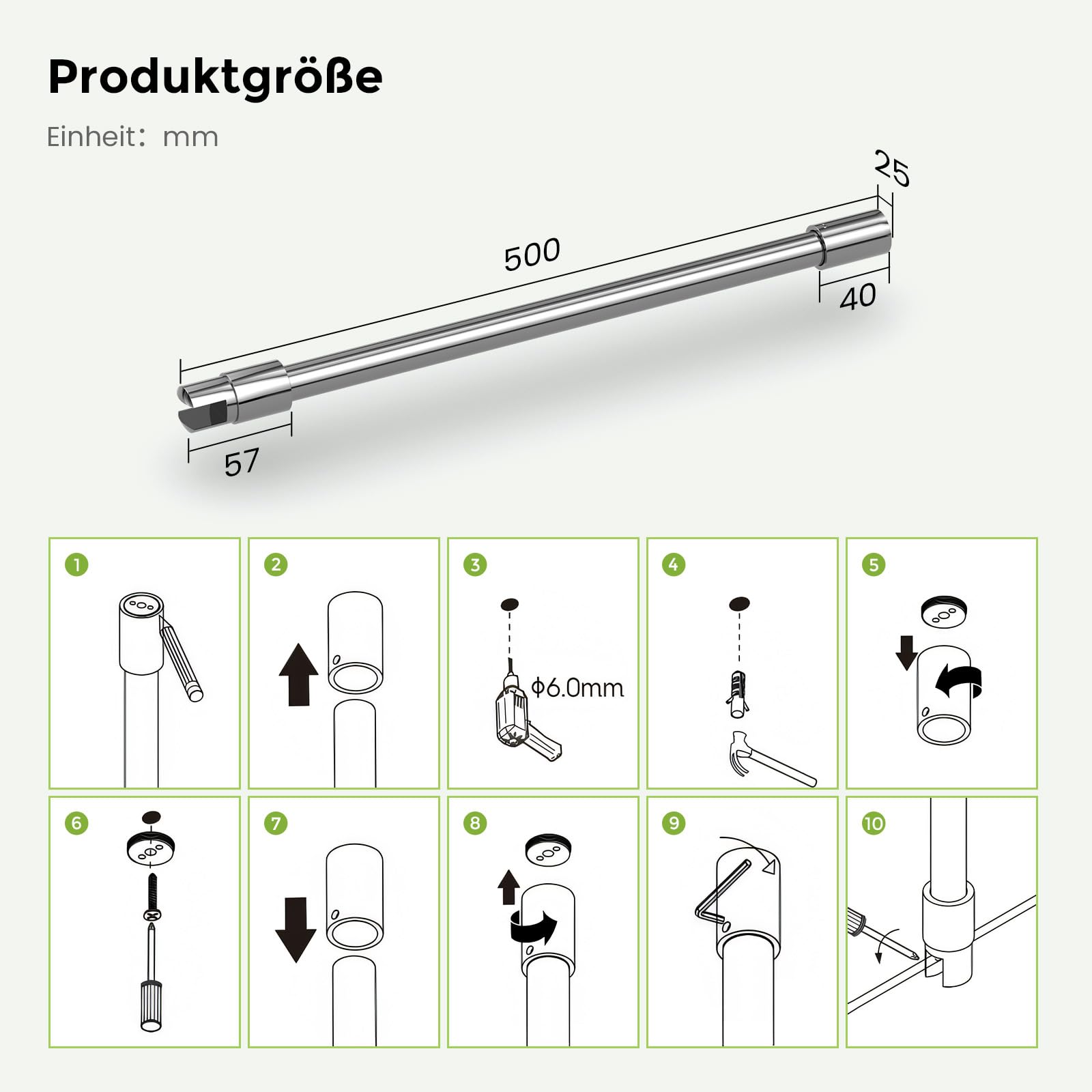 S'AFIELINA Barra de Soporte para Mampara de Ducha 50 cm, Soporte Techo a Cristal para Vidrio 6–10 mm, Barra Redonda de Acero Inoxidable, Articulación 360°, Walk-In, Cabina de Ducha, Cromo 2 ud