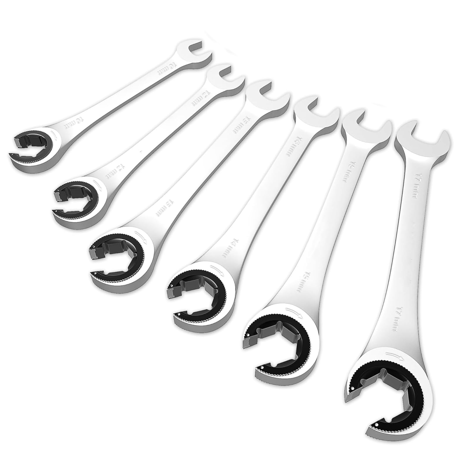 Juego De Llaves Fijas Con Carraca, 6 Piezas 10-17mm Juego De Llaves Combinadas Con Carraca Abierta, Llave Tubo Para Frenos, LíNea De Combustible Para ReparacióN De Coches, Aire Acondicionado