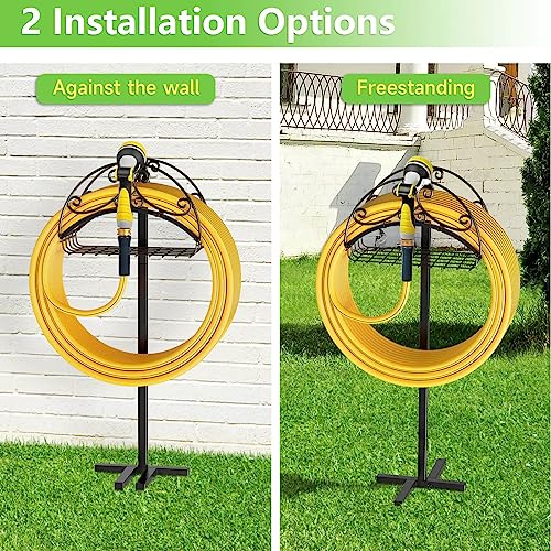 Helhom Garden Hose Holder Freestanding, Water Hose Holders With Storage Basket Detachable Garden Hose Stand Heavy Duty For Outside Lawn Yard #TOP2