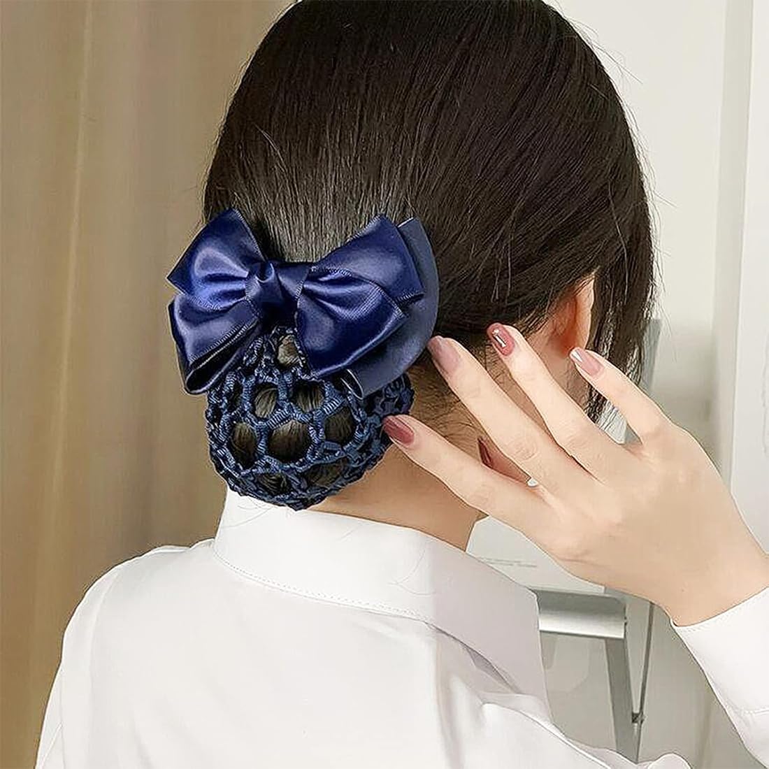 2 pezzi Ciambelle per chignon di retina per capelli spessa con fiocco, retina per capelli, retina per chignon, fascia per capelli, retina per capelli da bambina-B