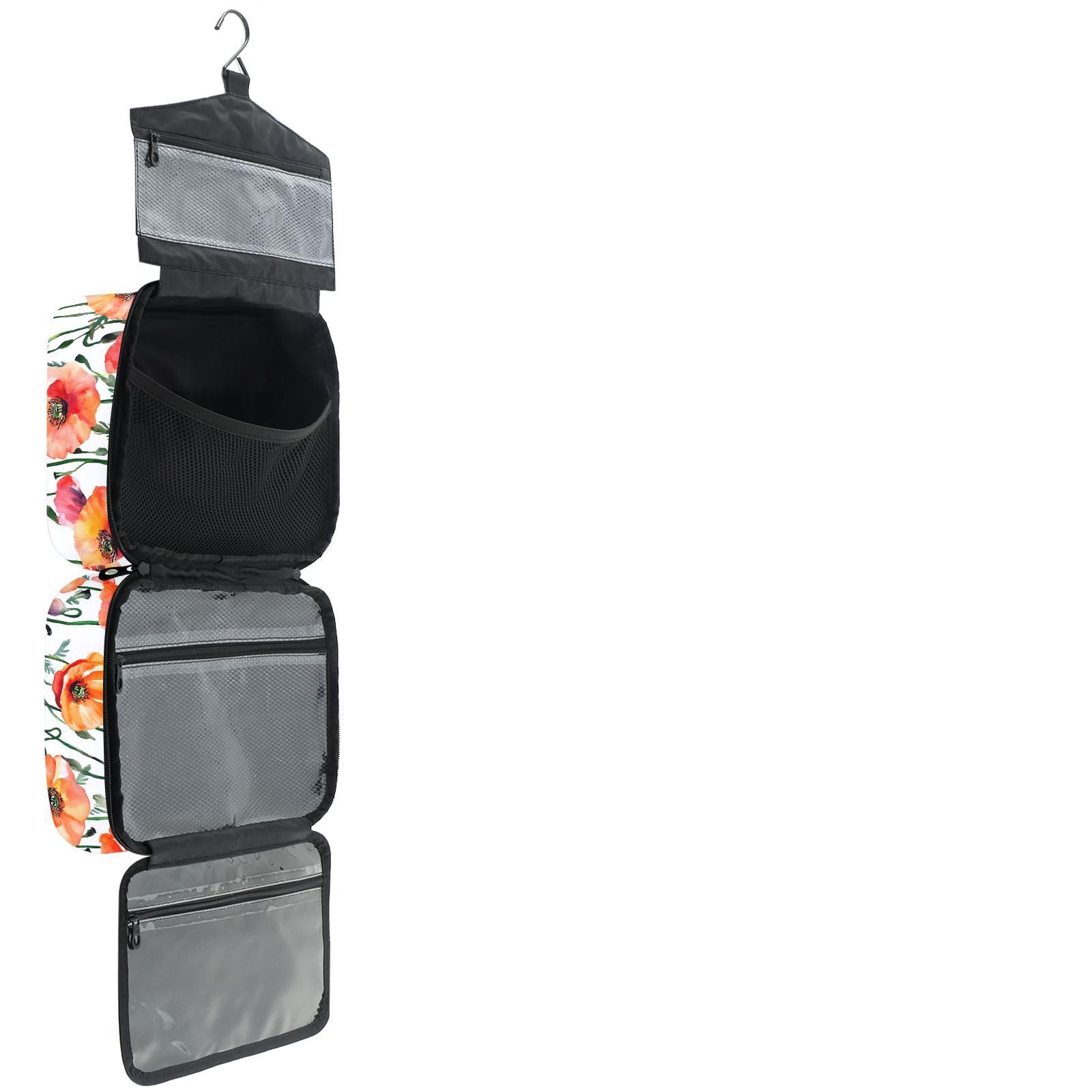 YNNALE Sewing Supply Organizer Bag, Red and Yellow Poppy Flowers Portable Sewing Bags with Pockets&Hanger, Sewing Storage Box Case for Sew Supplies/Kit/Tools/Accessories (BAG ONLY)