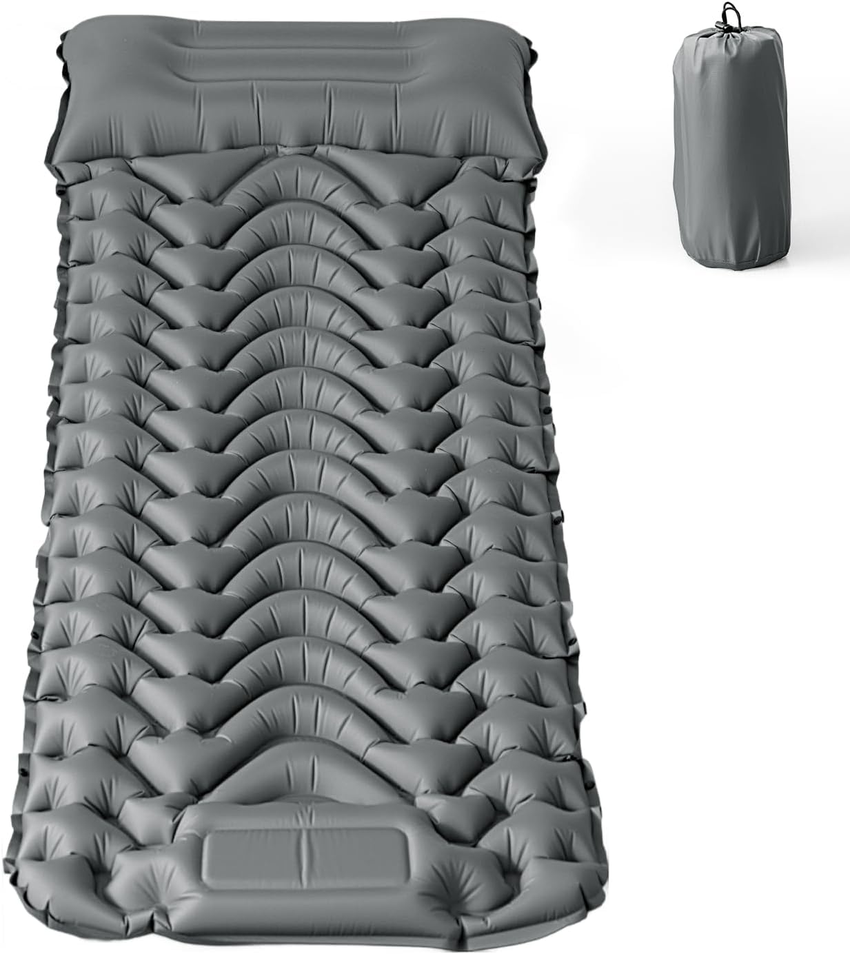 Isomatte Camping mit integrierter Fußpumpe 8cm Dicke Aufblasbare Campingmatte Outdoor, Wasserdicht & Reißfest 50D Nylon Ultraleicht Luftmatratze für Zelt, Wandern, Grau, 193x68x8cm
