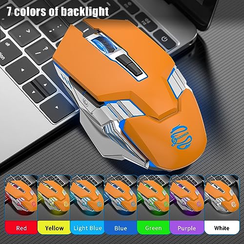 Image of Bluetooth Gaming Mouse, RGB Rechargeable USB Wireless Mouse, Quiet Click, LED Backlit, Ergonomic, with Side Button, 6 Button, DPI Adjustable, Computer Mice for Laptop PC MacBook Chromebook - Orange