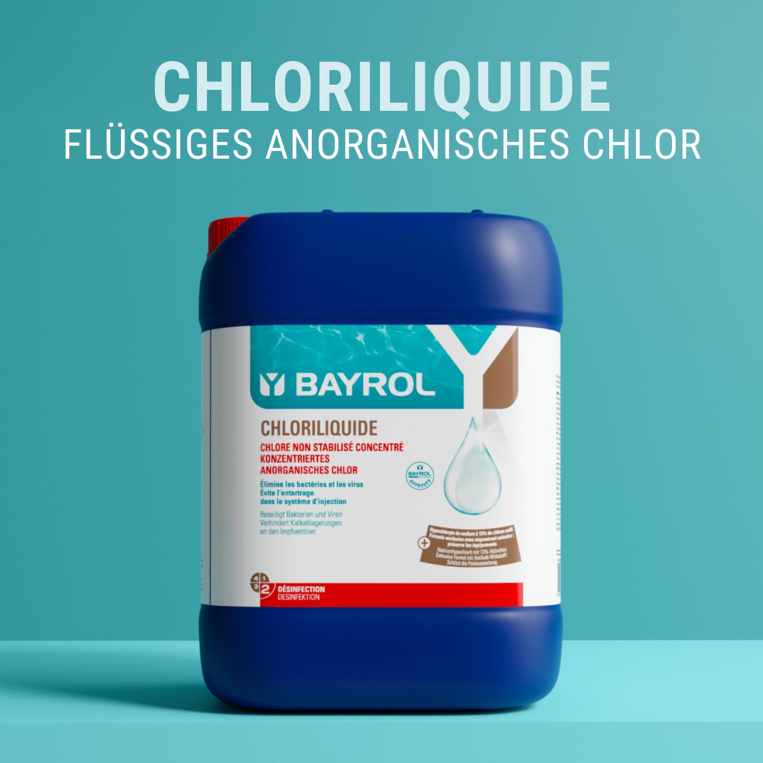 BAYROL Chloriliquide 20 L Flüssigchlor - Anorganisches Chlor flüssig für Pool - Ideal für Pool Dosieranlage - ohne Cyanursäure - Chlorbleichlauge - Chlor Pool