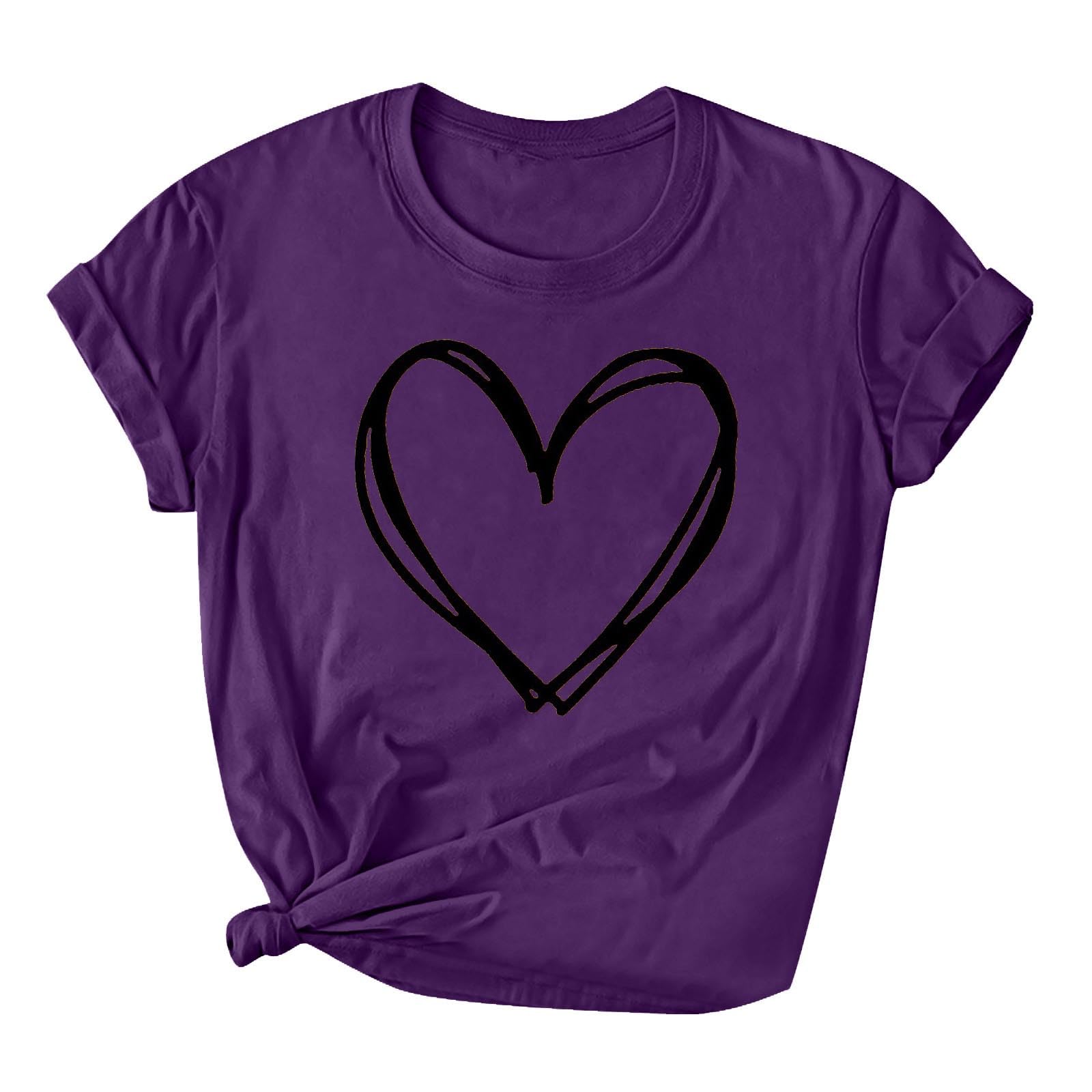 Summer Short Sleeve Tunic Tops for Women UK Plus Size Valentines Day Tops O-Neck Loose Workout Tunic Tops Casual Love Graphic Print Tee Shirts Blouses Sale Clearance Size 16