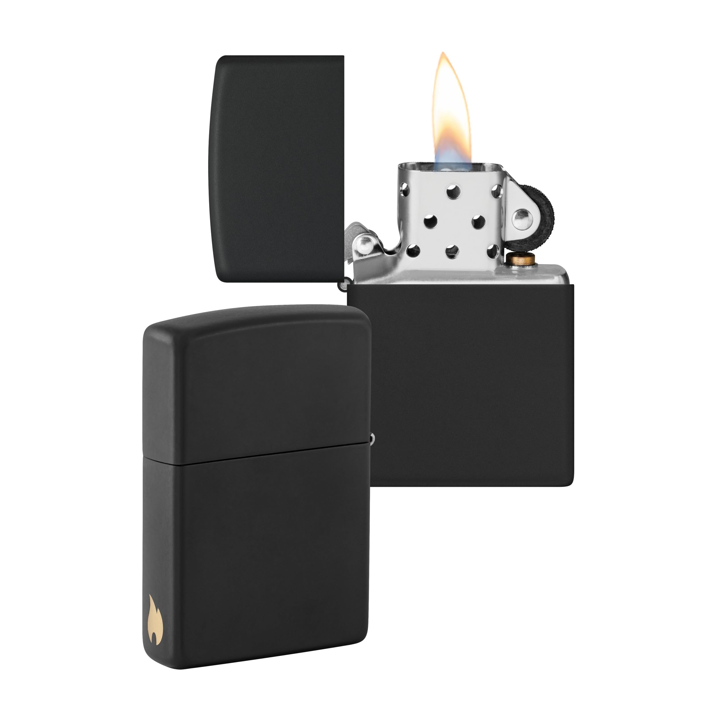 Zippo Encendedor a Prueba de Viento - Diseño de Llama - Negro Mate - Recargable - Reutilizable - Diseño a Prueba de Viento - Caja de Regalo Hecho en EEUU - Exclusivo en Amazon