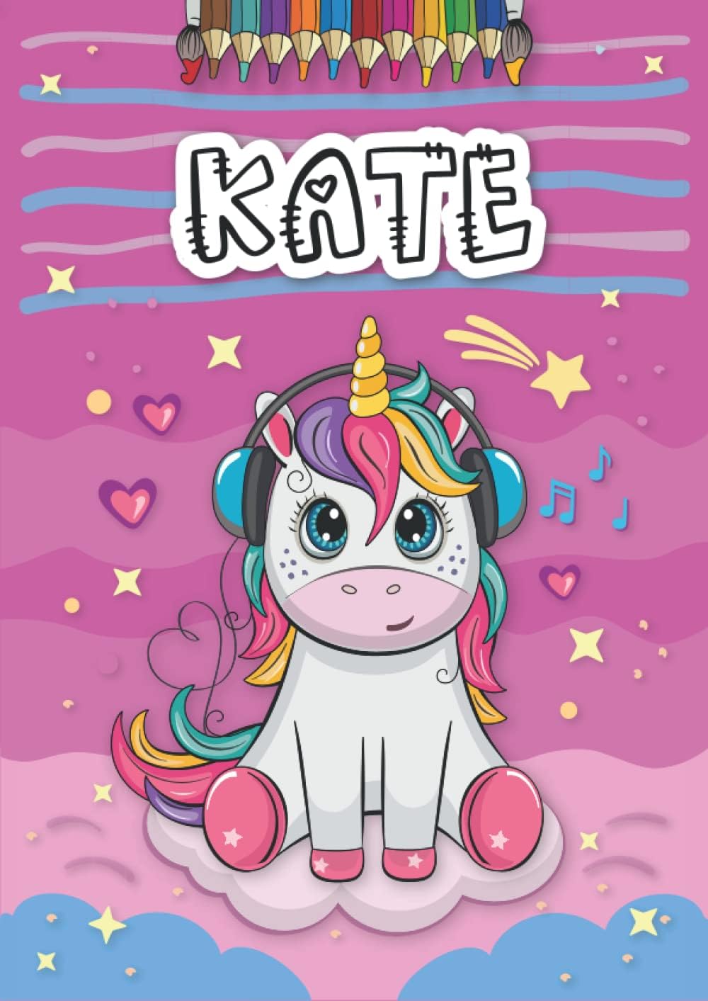 Kate: Livre de coloriage personnalisé pour Kate | Licorne | Cadeau d'anniversaire pour fille ... | 4 à 8 ans | 25 motifs de licorne avec le prénom Kate, Grand format A4 (21 x 29.7 cm)