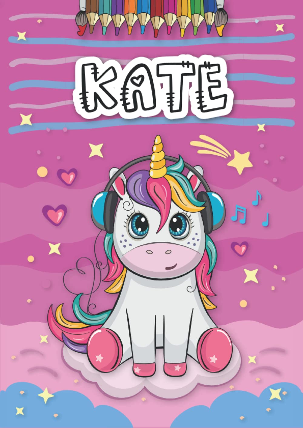 Kate: Livre de coloriage personnalisé pour Kate | Licorne | Cadeau d'anniversaire pour fille ... | 4 à 8 ans | 25 motifs de licorne avec le prénom Kate, Grand format A4 (21 x 29.7 cm)