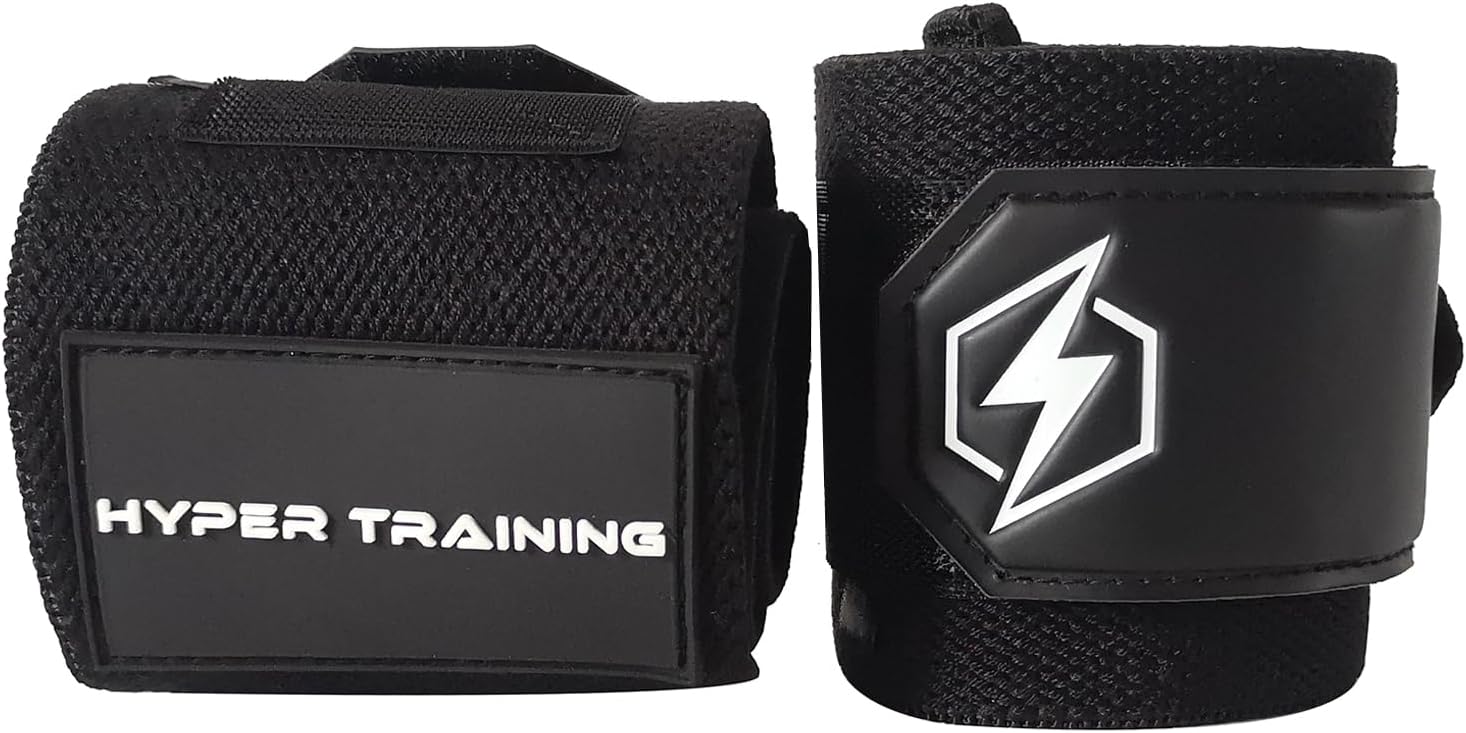 Supreme Comfort Wrist Wraps with Thumb Loop, Adjustable Length, Polycotton Elastic Blend, Black, Weightlifting Support