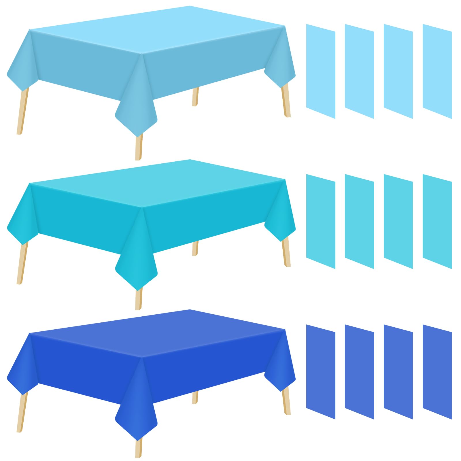 Patelai 12 Pcs Blue Tablecloth Disposable Winter Gradient Blue Plastic Table Cloth 54'' x 108'' Rectangle Table Cover Waterproof Ocean Tablecloth for