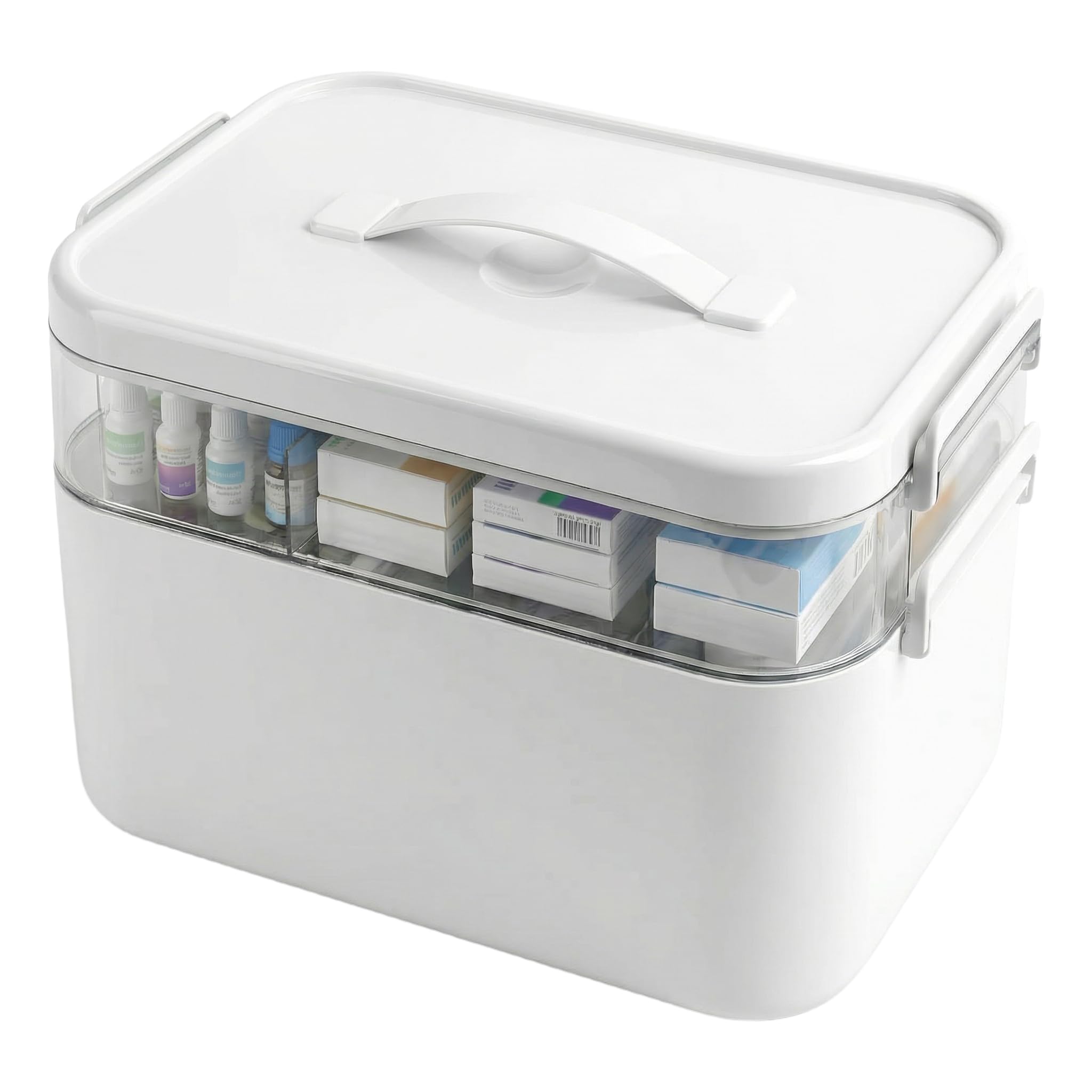 Kryndle Medicine Storage Box, 2 Layer Medicine Box with Portable Handle, Medication Storage Boxes with Compartment, Medical Organizer for Home, School, Office and Travel (White) — image 1