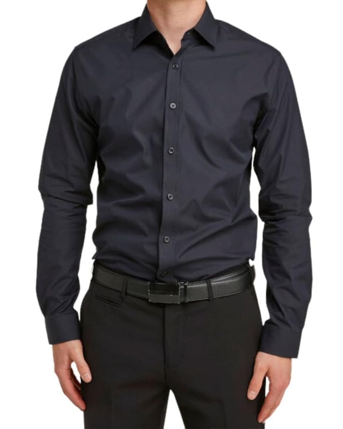 Double Two Black Long Sleeve Tailored Fit Formal Shirt - Cotton Elastane Blend - 15 in Collar
