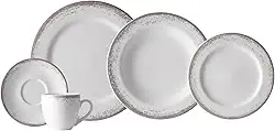 Serviço de Jantar e Chá 20 Peças em Porcelana, Decoração Névoa Cinza, Porcelana Schmidt