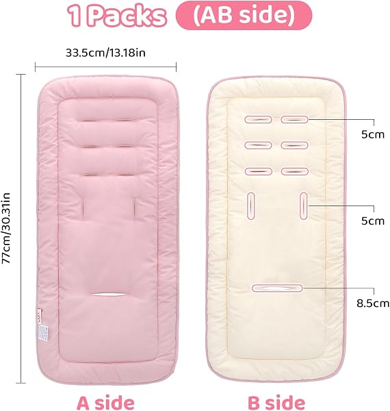 The LAT Universal Pram Liner in Beige+Pink offers a comfortable and reversible seating solution for pushchairs.