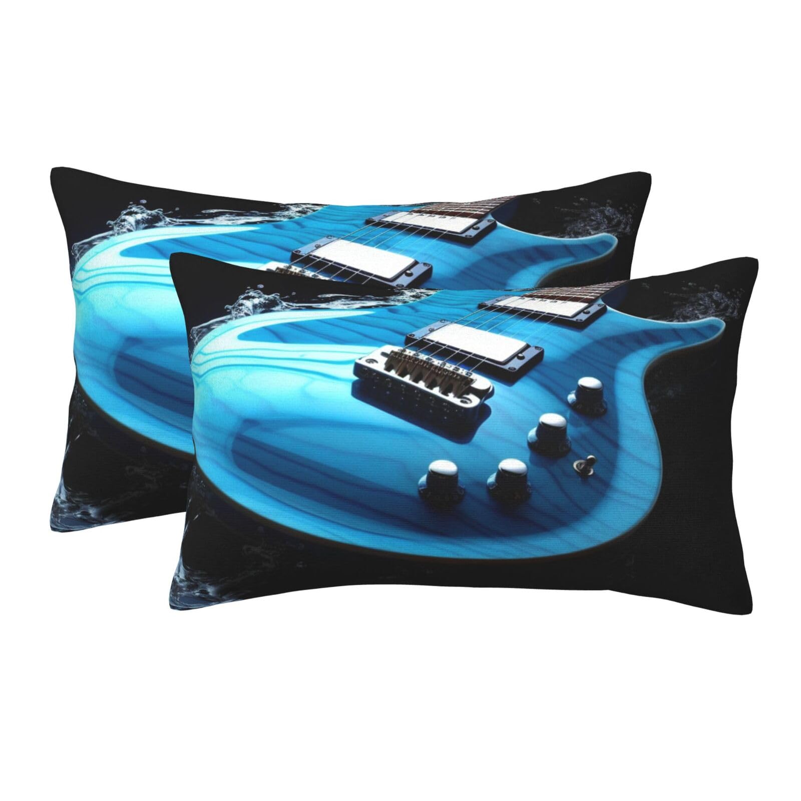 2 Pack Pillow Cases with Hidden Zipper, Soft Breathable Pillow Covers for Hair and Skin, Blue Guitar Pillowcases 20"x30" Bed Pillow Protectors Cover for Sleeping Gifts
