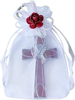 12 Pcs Cross and Dove Key Ring in Decorated Organza Bag - Confirmation Favor/Holy Spirit Keychain