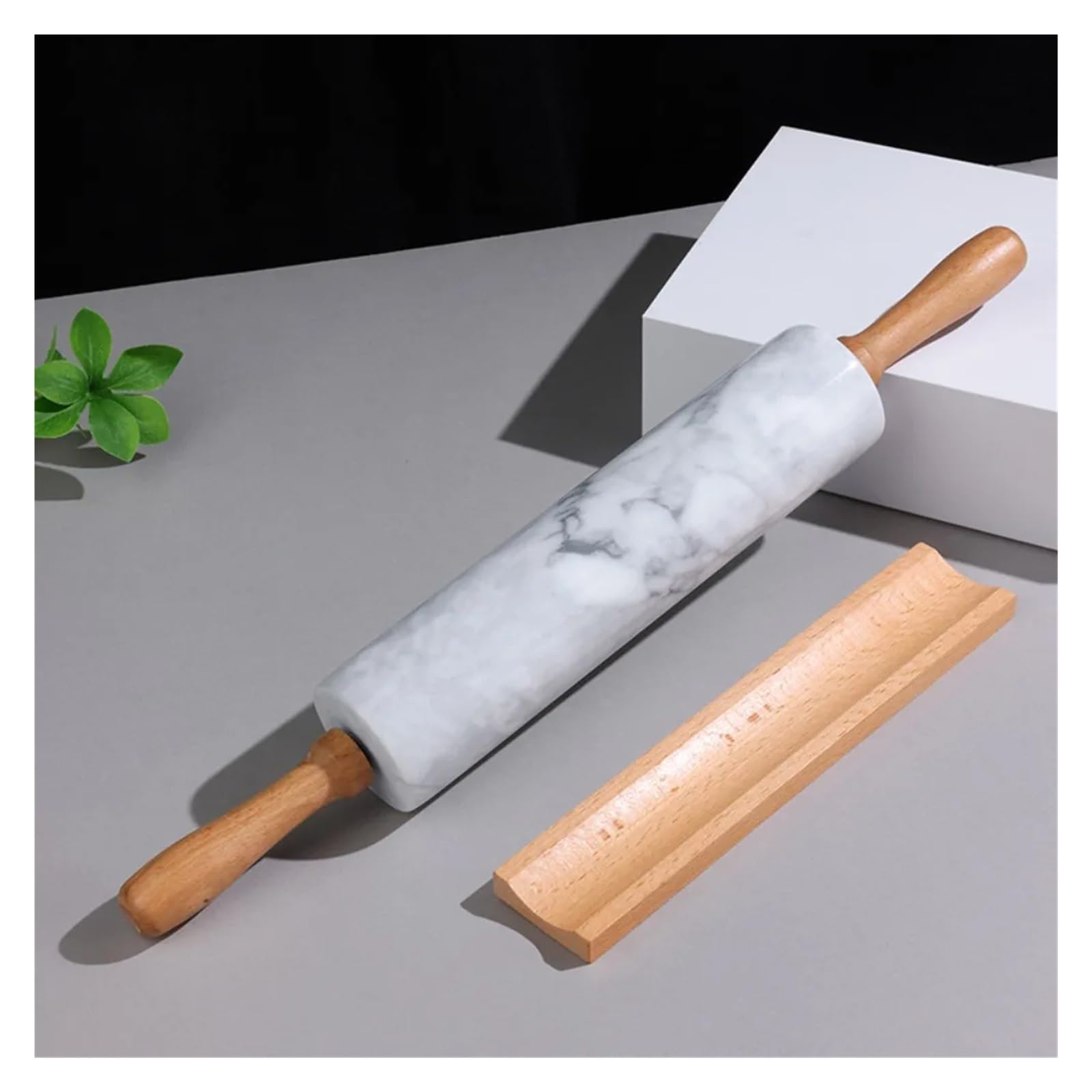 Rodillo práctico con mango de madera, superficie antiadherente y lisa, base almacenamiento. Ideal for extender masa galletas(K)