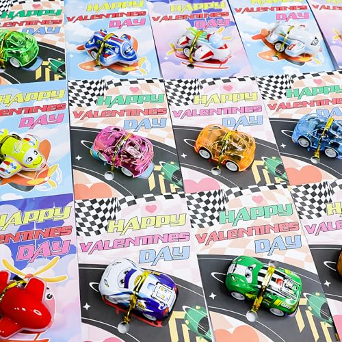 28 Pack Valentines Day Cards for Kids School with Pull Back Car Toys Valentines Day Gifts for Kids Classroom Exchange Class Prizes Boys Girls Toddlers Valentine Car Toy Party Favors Goodie Bag Filler