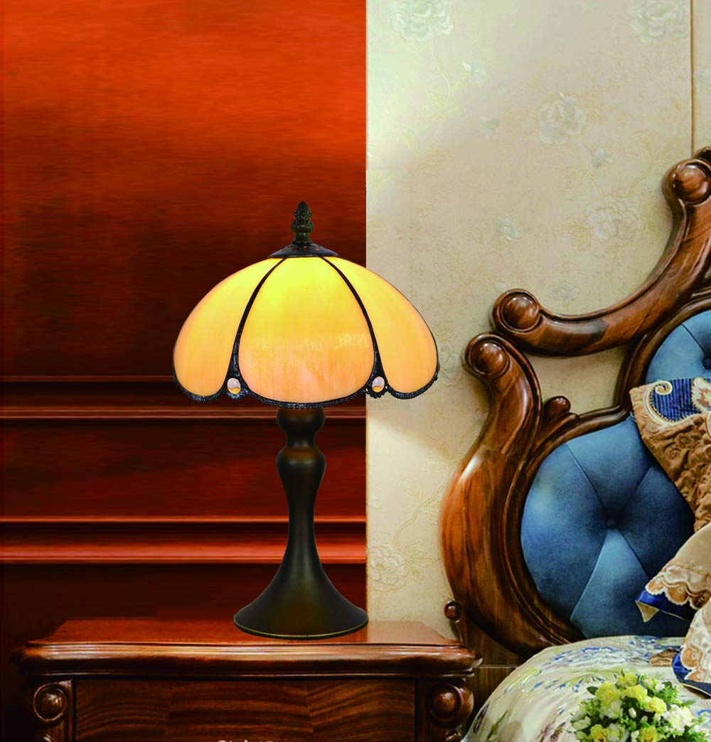 8 Pollici Lampada da Tavolo Stile Tiffany, Luce Notturna in Vetro Colorato Stile Europeo, Lampade da Scrivania Gialle Sul Comodino per Soggiorno, Lampadina a LED Base in Ferro
