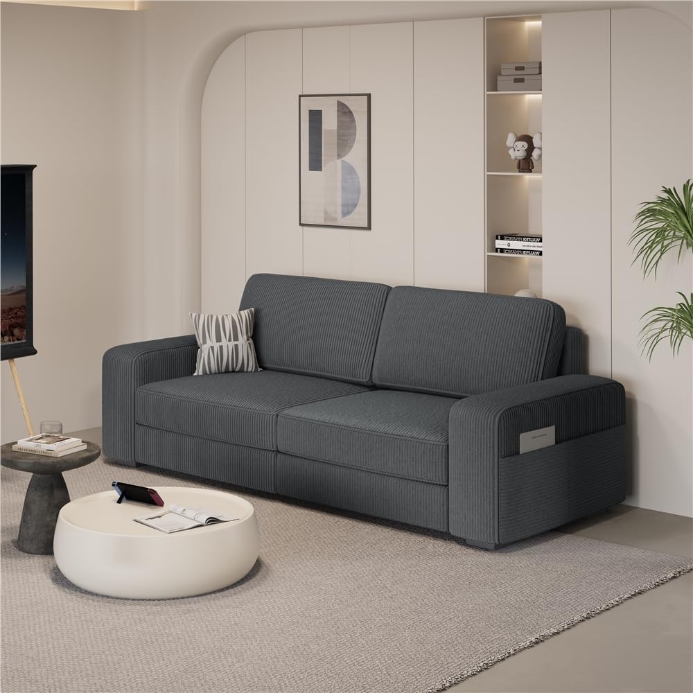 Yaheetech Sofa 212 x 83,5 cm Polstersofa aus Cordstoff mit Abnehmbare Kissen und Rückenlehnen Couch mit Breite Armlehnen für Wohnzimmer/Schlafzimmer Dunkelgrau