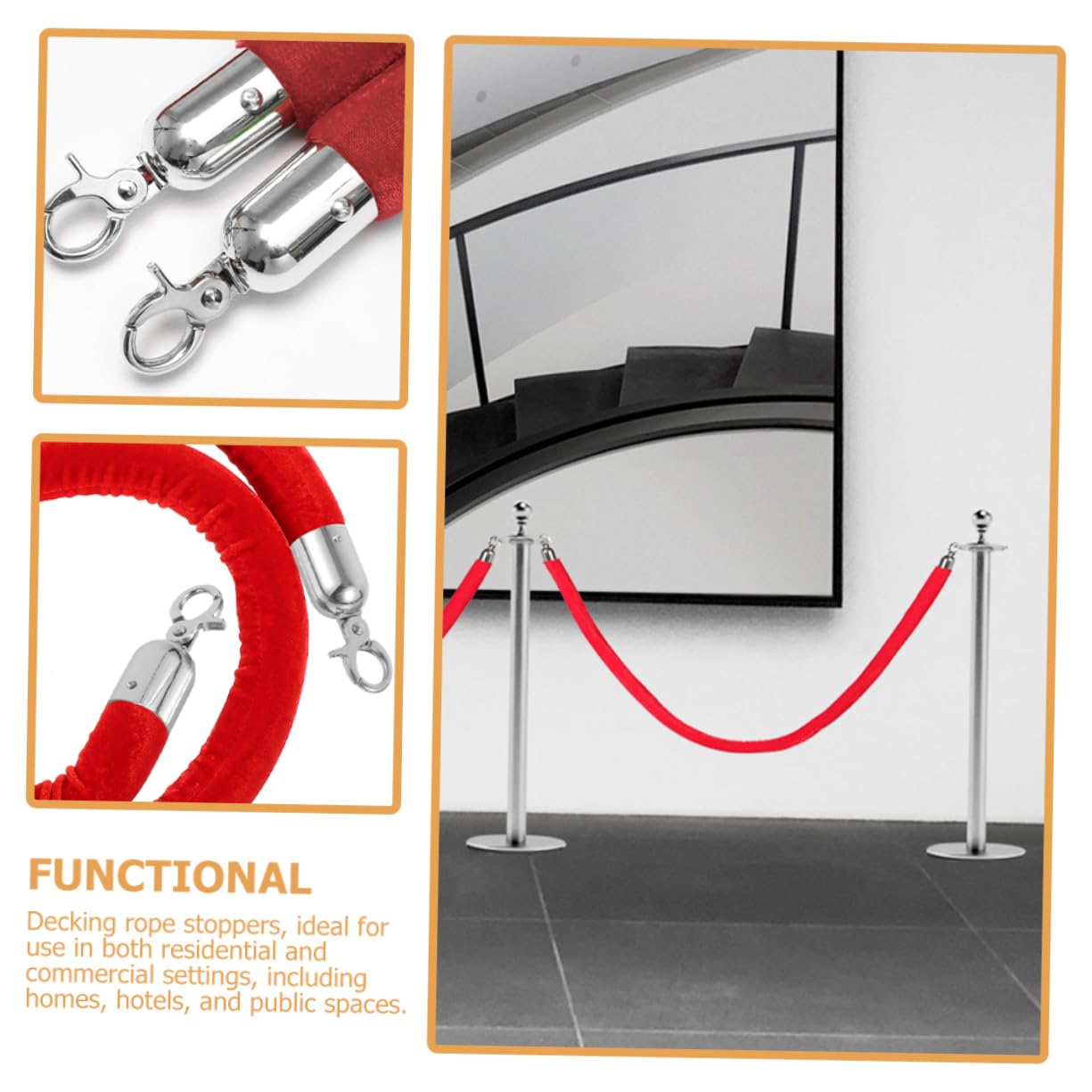 Uxcell 1.3" Stanchion Rope End Stopper Cord End Caps Barrier Rope End Cap Snap Hooks For Crowd Control Silver - View #8