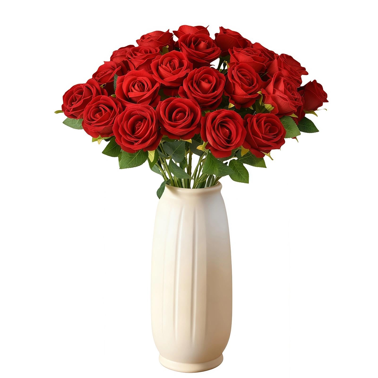 Huanyo Red 6 Pcs Artificial Roses, Real Touch Fake Silk Flowers With Stem For Home Garden Wedding Decor (Red)