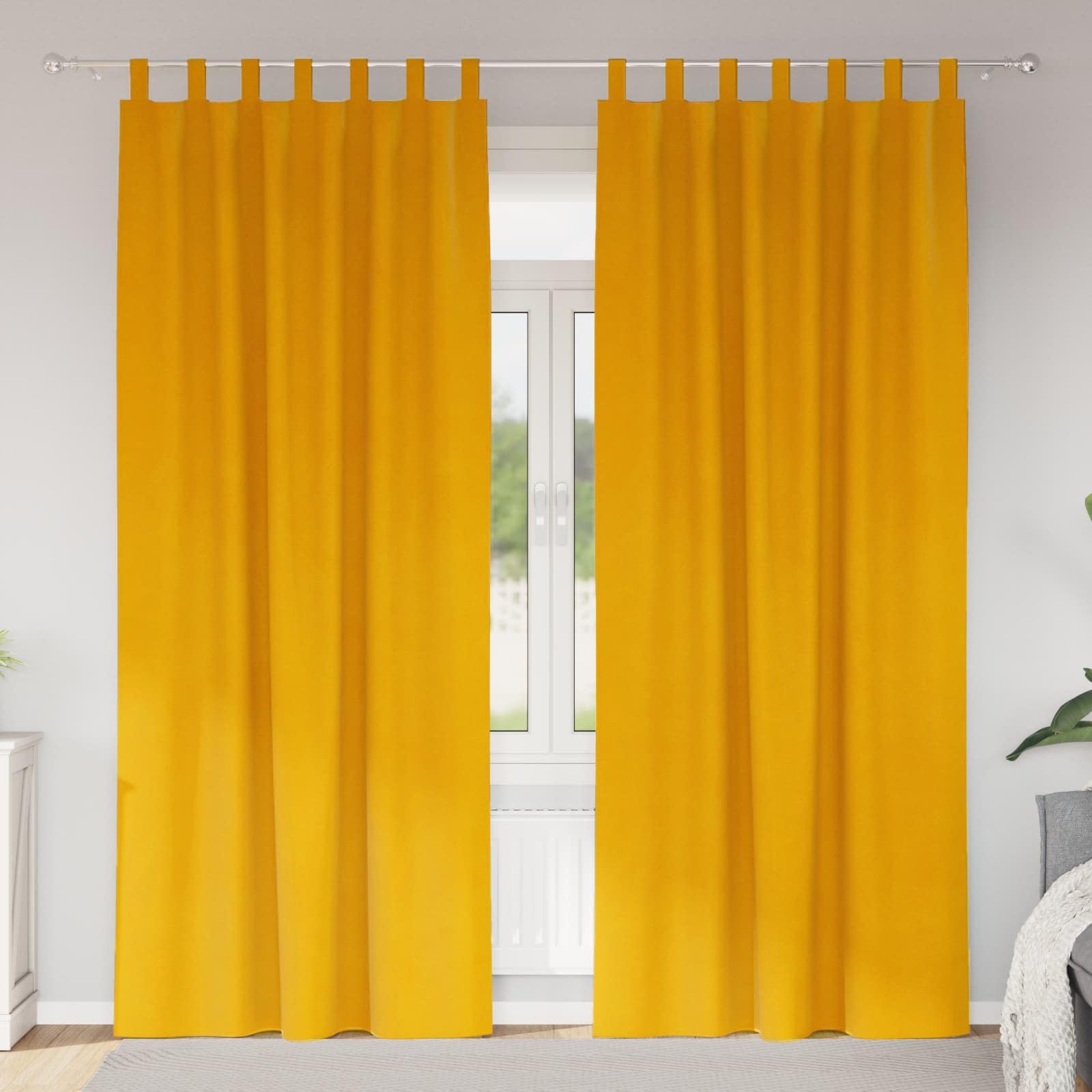 Cortinas opacas de terciopelo amarillo mostaza, 2 unidades, 140 x 225 cm, con trabillas de tela para salón, dormitorio, cortina de puerta, bloqueo de luz, fácil de limpiar, diseño moderno