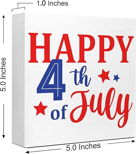 Miniatura 2 de LVQHI Decoración de madera con texto en inglés Happy 4th of July Independence Day, letrero patriótico de madera para el hogar, dormitorio, oficina,