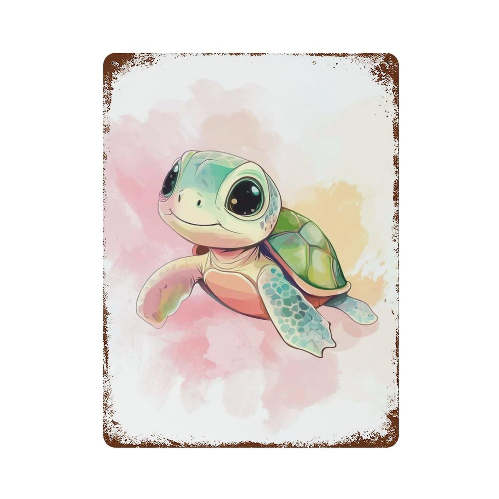 Vintage Metal Tin Sign Cartoon Watercolor Turtle 15.7"x11.8", Industrial Home Decor for Farmhouse, Kitchen And Entryway Decor