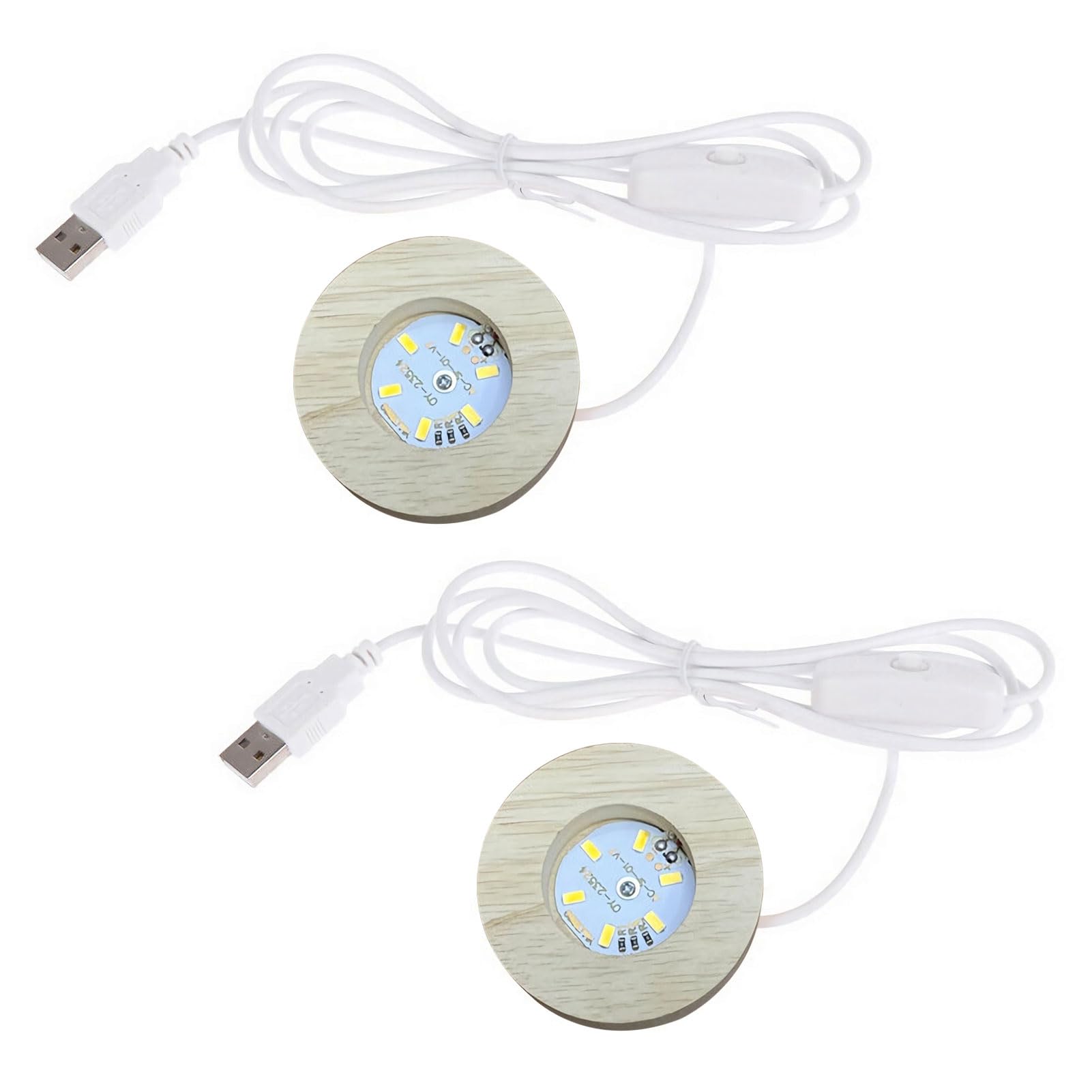 Nangilo Led Light Base, 2 Pack USB Wooden Light Stand Base, Wooden Led L ighted B ase Stand, W ooden Led Display B ase for 3D Crystal Ball Laser Glass Resin Warm Color L ight, 6 x 6 x2 cm Round