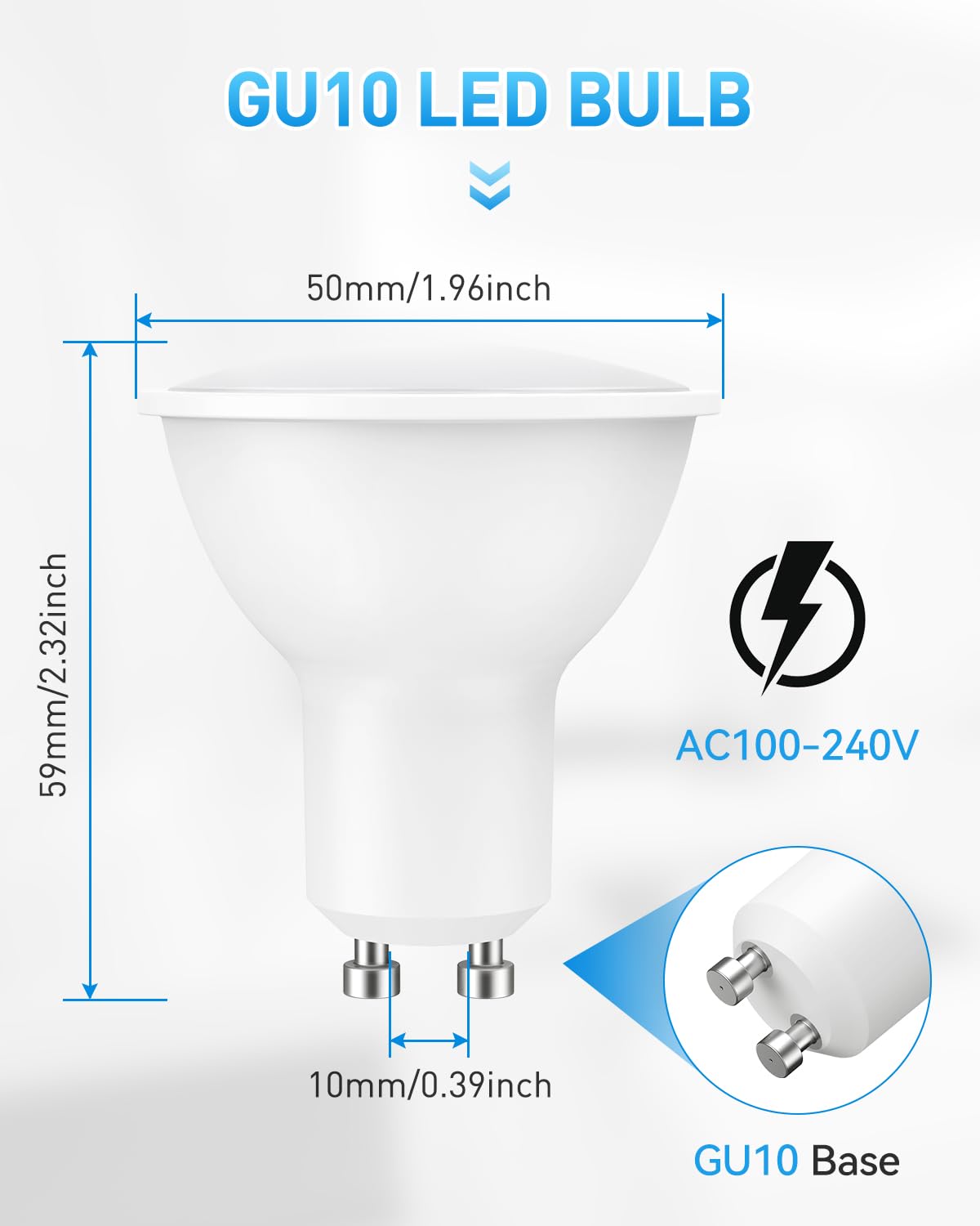 Cnkeeo GU10 LED Bombilla Potentisima, Bombilla 8W Caliente Blanco 6000K, Ángulo de haz de 120°, Bombillas Led de Pack de 10, Blanco Frío