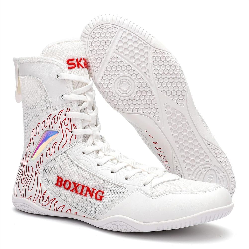 Botas de Boxeo Juveniles para Hombre, Zapatos de Kickboxing de Malla Ligera con caña Alta, para Lucha, Entrenamiento atlético y acondicionamiento físico