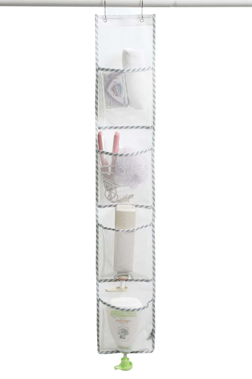 Jelier Mesh Shower Caddy Organizer Hanging Shower Curtain Pockets for Bathroom Accessories white multi