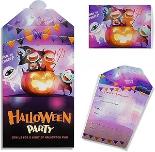 Yiran 16 Pack Halloween Spooky Party Invitations - Purple Orange Black Envelopes Style, Witch Devil Bats Pumpkin Trick or ...