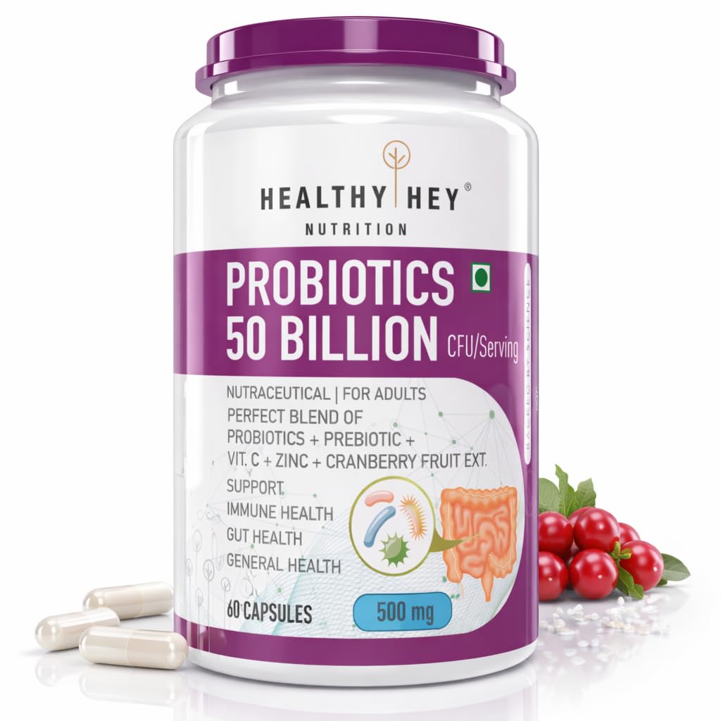 HealthyHey Nutrition Probiotics 50 Billion CFU Multi- Strains, 60 Veg. Capsules, Targeted Release Technology, Stomach Acid Resistant, No Need for Refrigeration, Non-GMO, Gluten-Free