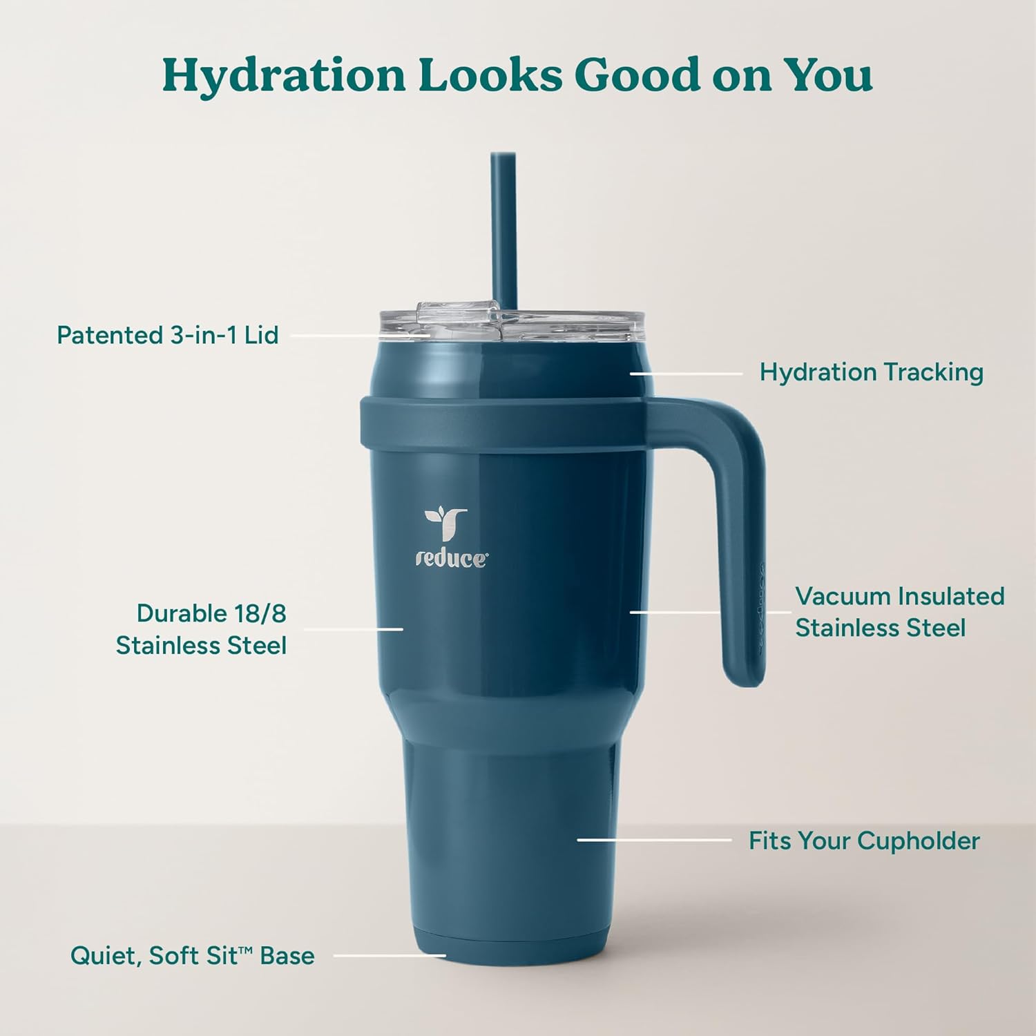 REDUCE 40 oz Stainless Steel Tumbler with Handle - Dual-Wall Vacuum Insulated Travel Mug, Sweat-Proof Lid & Reusable Straw - Keeps Drinks Cold for 24 Hrs, Fits Cupholders, Dishwasher Safe - Dark Web - Image 4