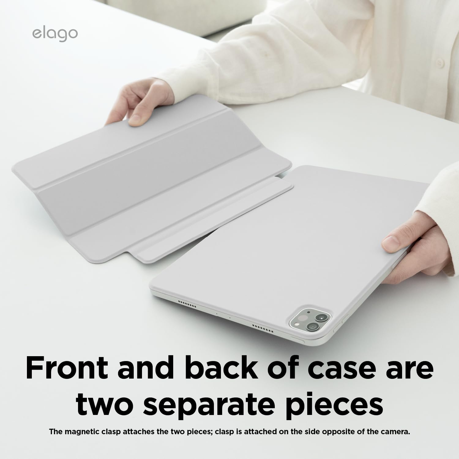 elago Etui Magnetyczne Folio do iPad Pro M5/M4 | Tylna Płyta Może Być Przymocowana do Materiałów Metalowych, Kompatybilna z Apple Pencil 2 (Jasny Szary)