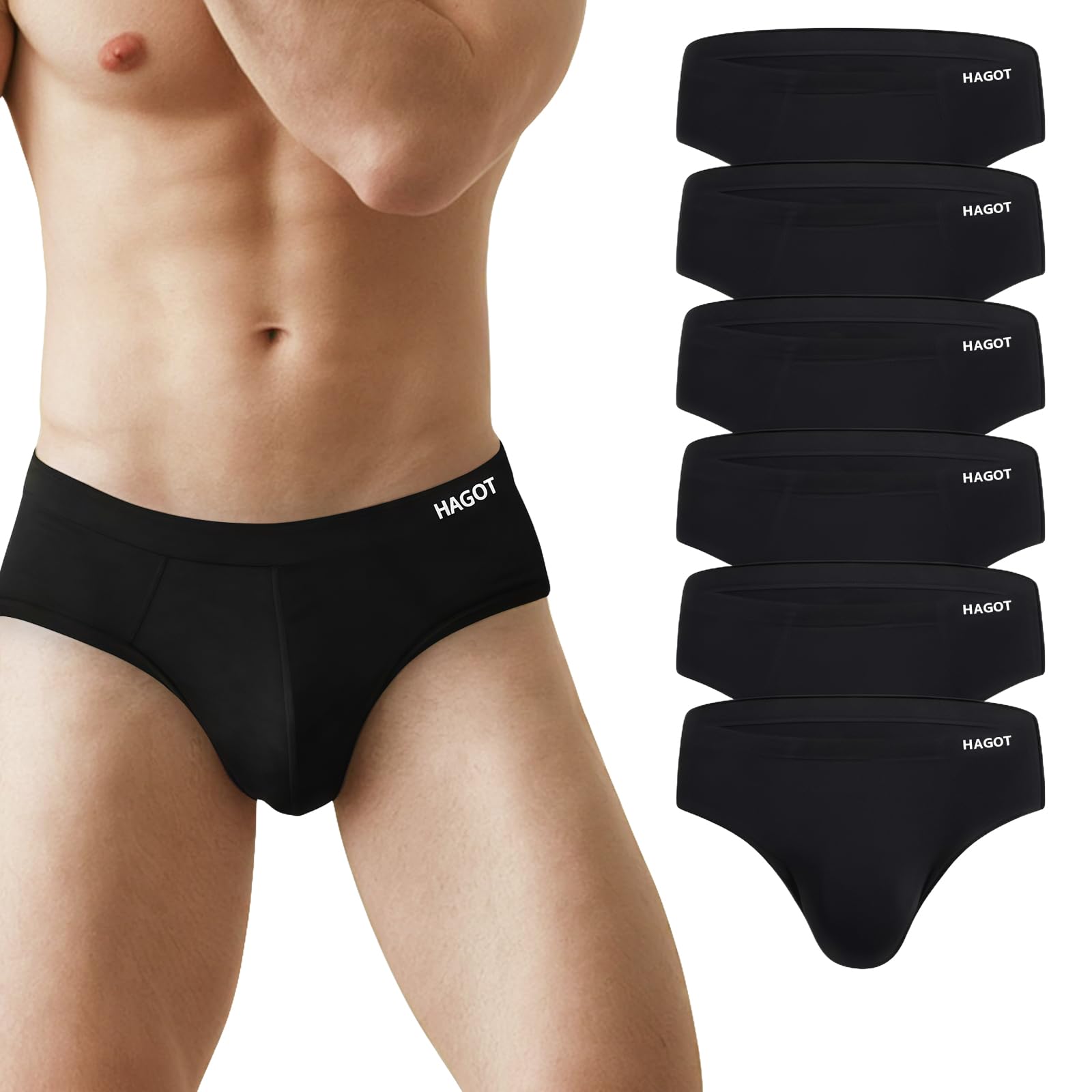 HAGOT 6 Paia Slip in Modal da Uomo, Slip Elasticizzati da Uomo, Mutande Morbide e Comode, Confezione Multipla, Nero
