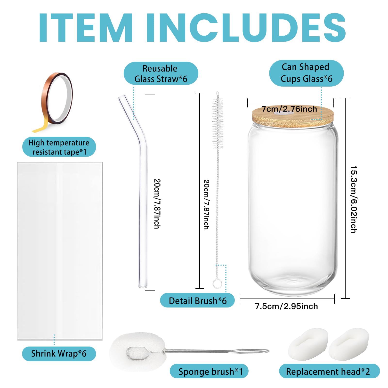 Transparante sublimatiedruk met rietje en deksel 24 Sublimation glass cup, ijskoffieglazen, cocktailglazen, whisky, cola, sap, frisdrank, thee, water, cadeauset (Transparent sublimation 24