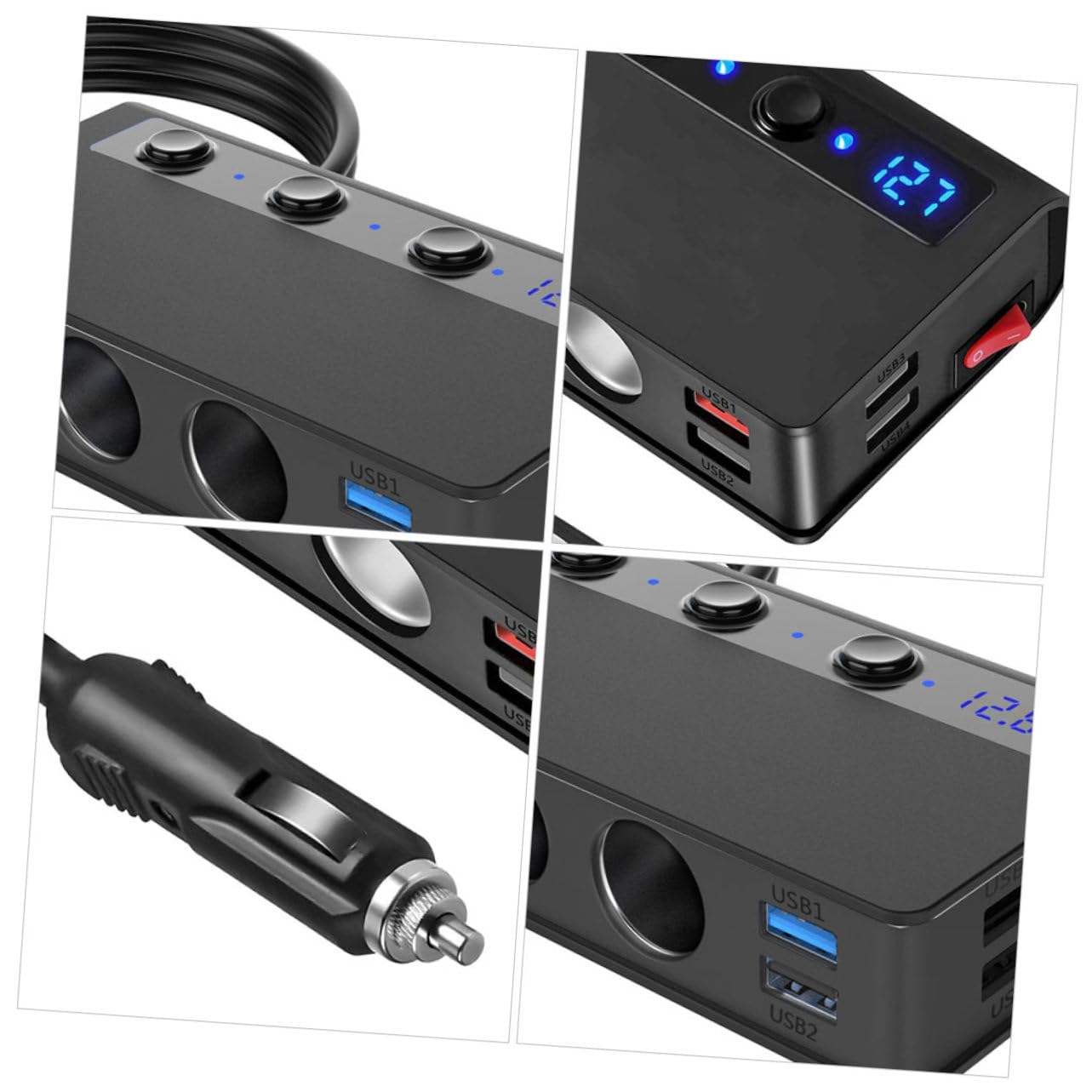 Cargador de Coche 180w 4 Puertos USB y 3 Salidas de Encendedor