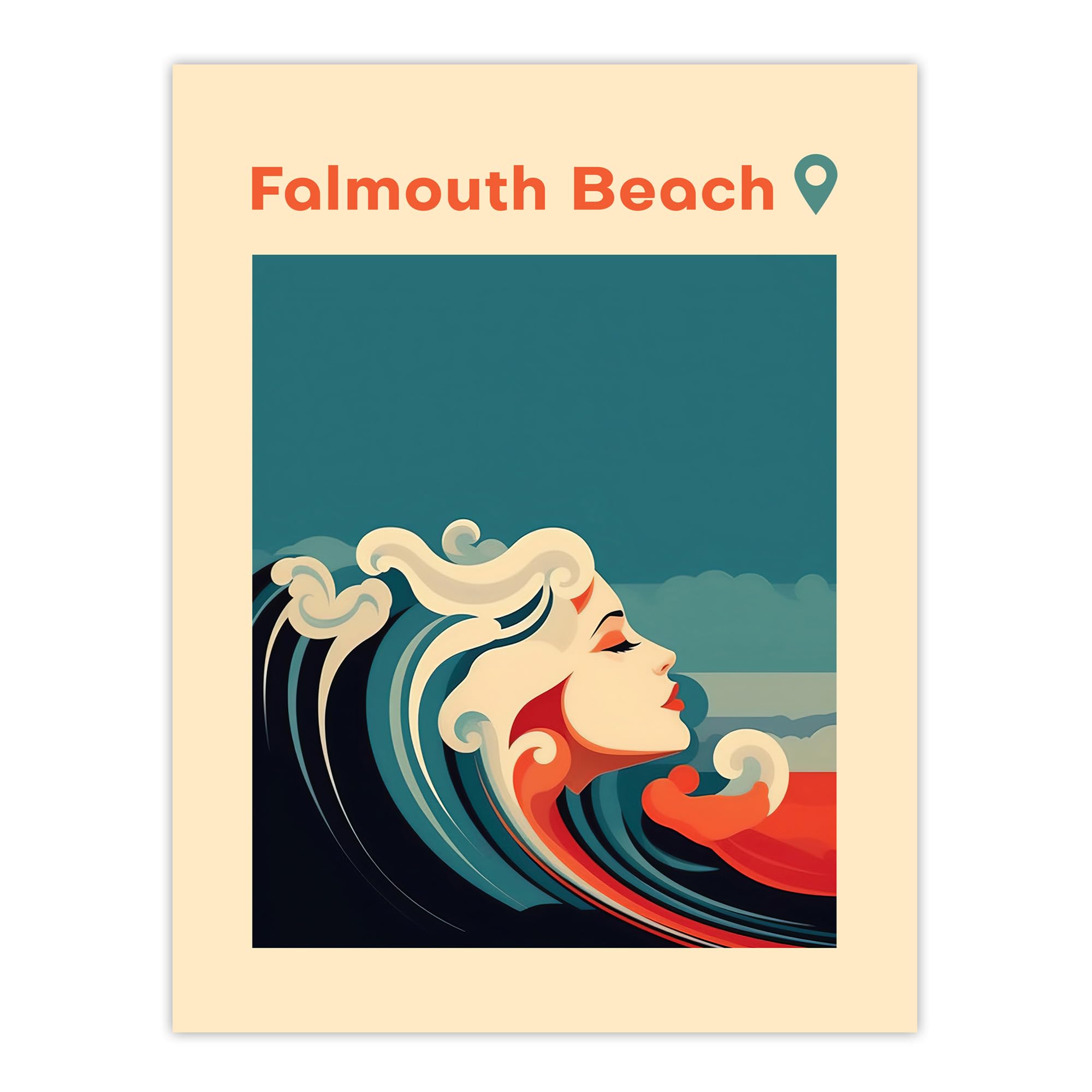 Artery8 The Seaside Calls Falmouth Beach England UK Modern Woman of the Waves Sea Siren Ocean Extra Large XL Wall Art Poster Print