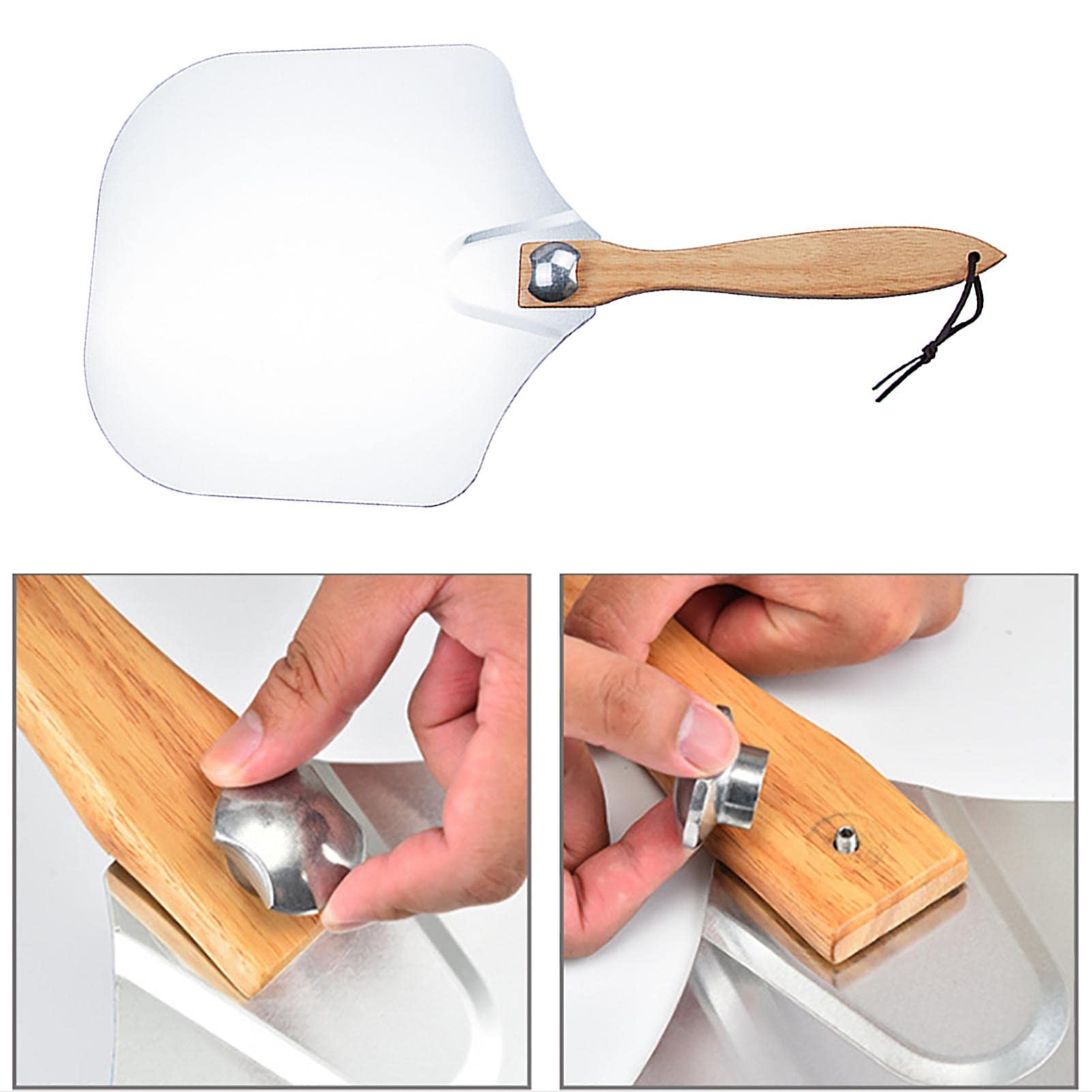 Pelle à pizza professionnelle XXL, Glissière à pizza en aluminium avec poignée en bois, Spatule à pain carrée, Accessoires indispensables pour les pizzaiolos (Poignée pliable