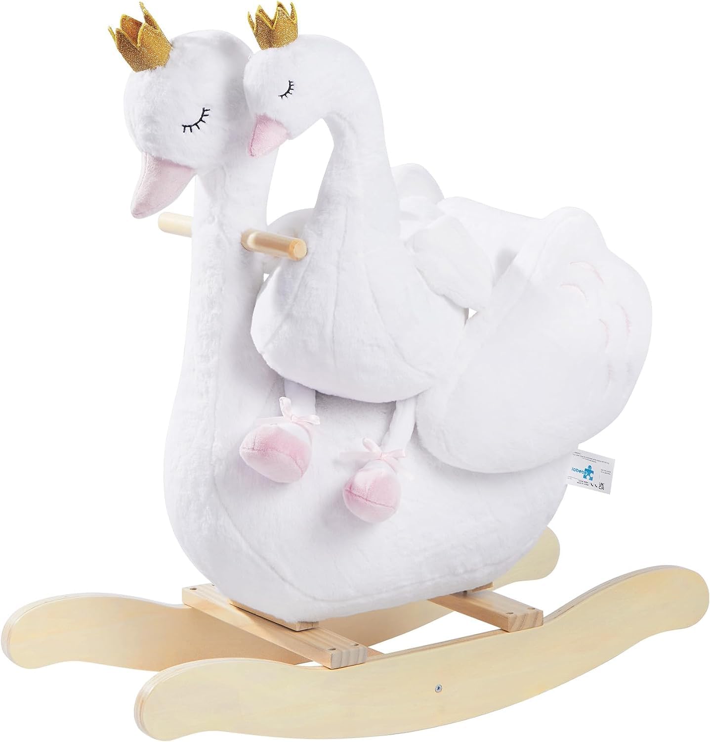 Labebe Cavallo Dondolo Legno, Peluche Bambini di Cigno Bianco per 6-36 Mesi, Sedia Dondolo Neonati/Giochi Cavalcabili