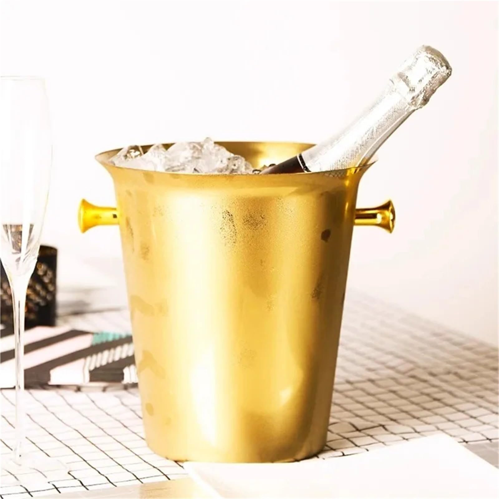 Edelstahl-Eiskübel, Wein-Eiskübel, großer Eis-Wein-Eimer, Champagner-Eimer, Bar-Zubehör für Garten-Party(Gold)