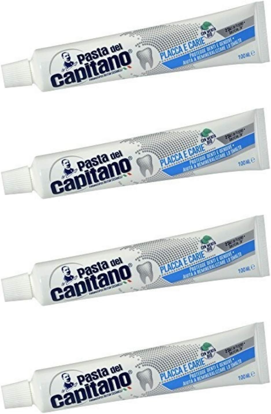 Pasta del Capitano Plaque and Cavities Toothpaste 100ml 3.53oz, Pack of 4
