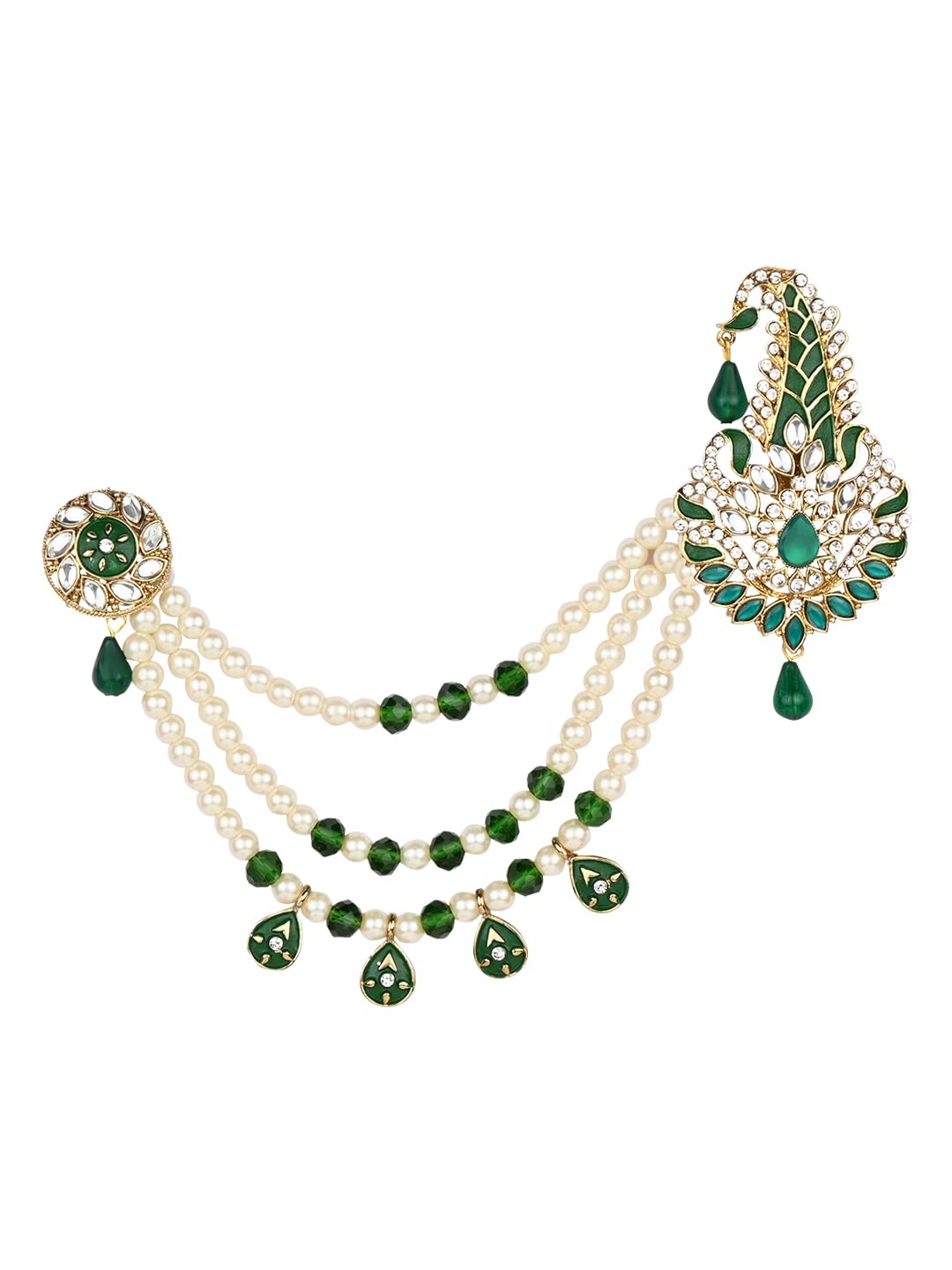 Gold Plated Traditional Stone Pearl Drop Safa Kalangi Brooch for Groom/Men/Dulha Pagadi (SM59)