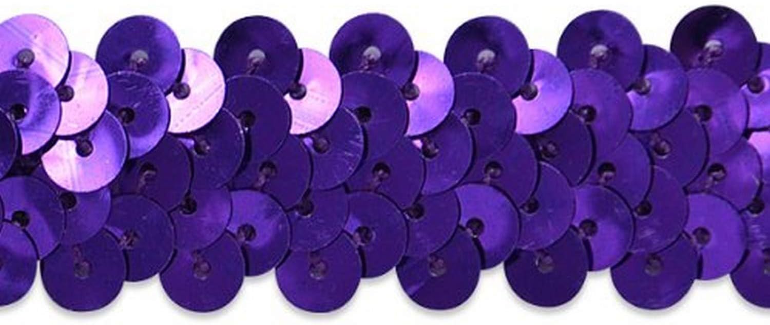 Expo International 2-Row Metallic Stretch Sequin Trim, Versatile Sequins for Crafts, Durable Trim for Costumes, Fashion, and Home Decor, Purple, 20-Yard Cut