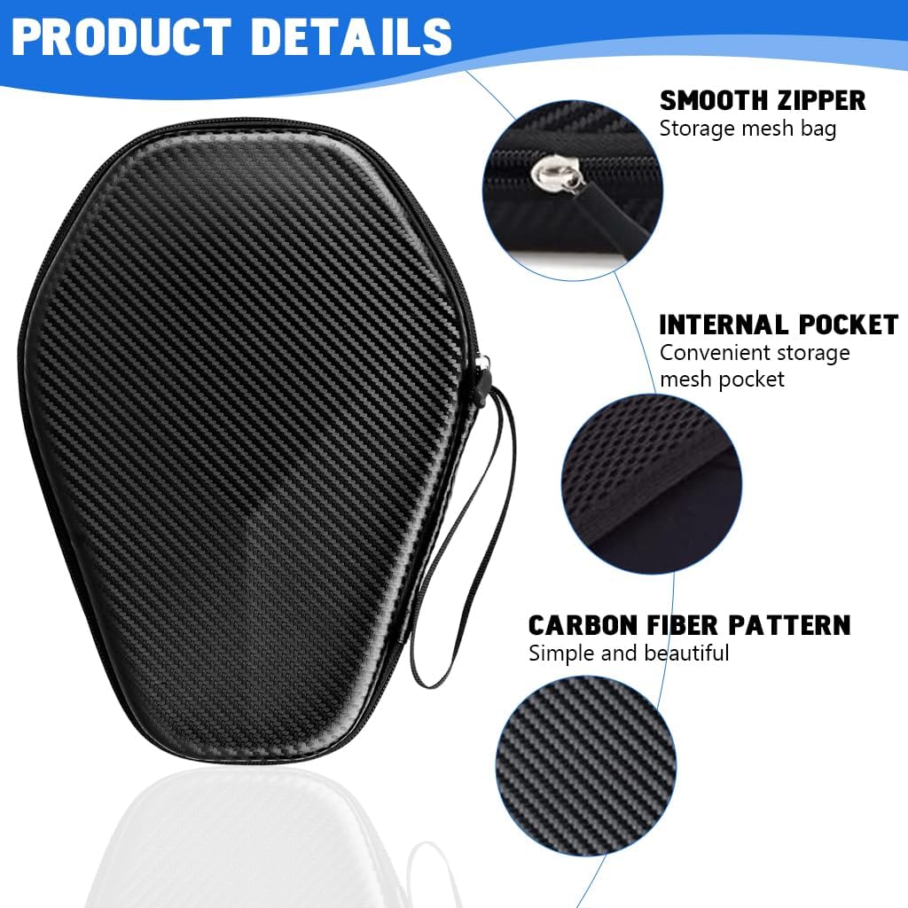 Proberos® Table Tennis Paddle Case, Ping Pong Racket Storage Case, Waterproof Thicken EVA Hard Shell Carbon Fiber Pattern Protective Storage Bag, Built in Mesh Ping Pong Ball Pocket