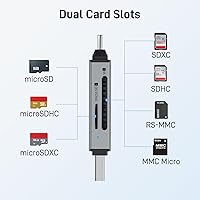 Vista 6 de Acer lector de tarjetas SD USB C, adaptador USB 3.0 tipo C a Micro SD de ranuras duales, lector de tarjetas de memoria para MicroSD, SDHC, SDXC, Gris