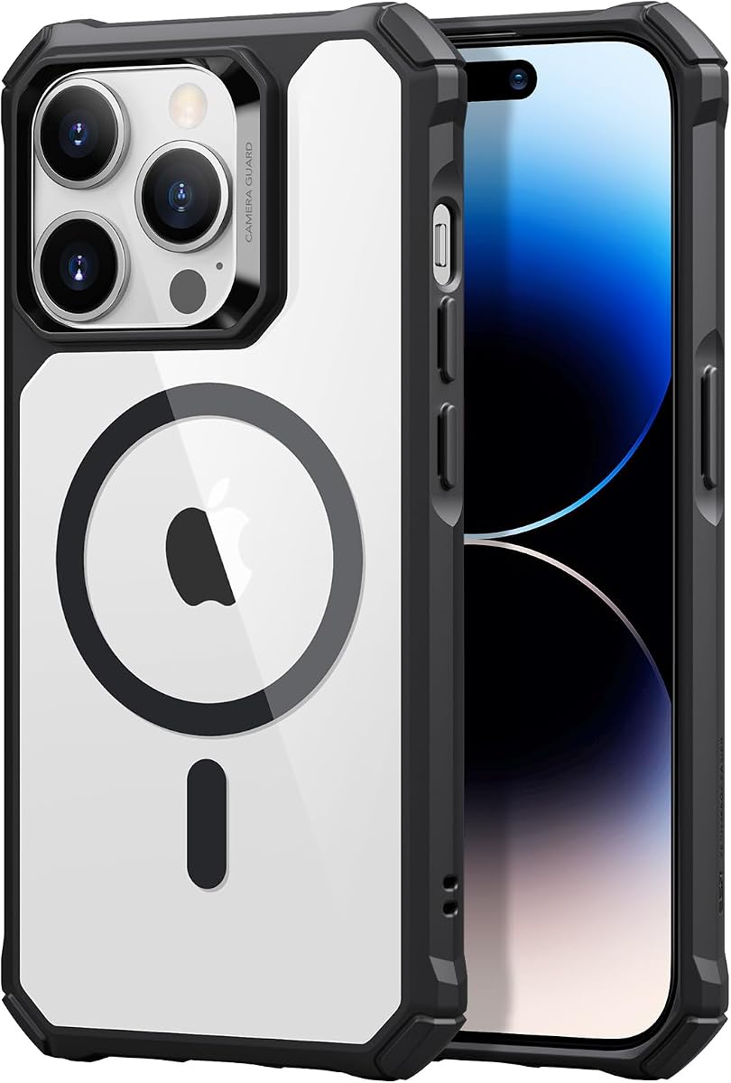Funda ESR para iPhone 14 Pro Max para MagSafe, parte posterior acrílica, negro transparente | Protección contra caídas de grado militar, protección de borde elevado, resistente a arañazos, funda magnética para teléfono